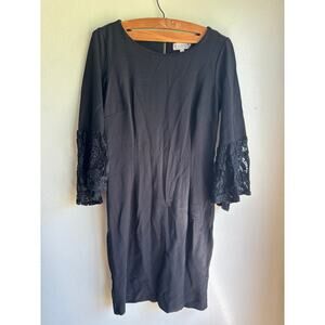 Nanette Lepore Womens Shift Dress Boat Neck Knee Length Lace Sleeve Black Size 6